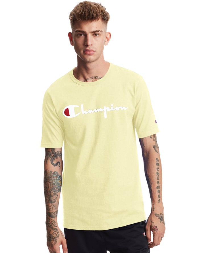 Champion Mens T-Shirt NZ - Heritage Vintage Logo Yellow ( 8610-ACPQW )